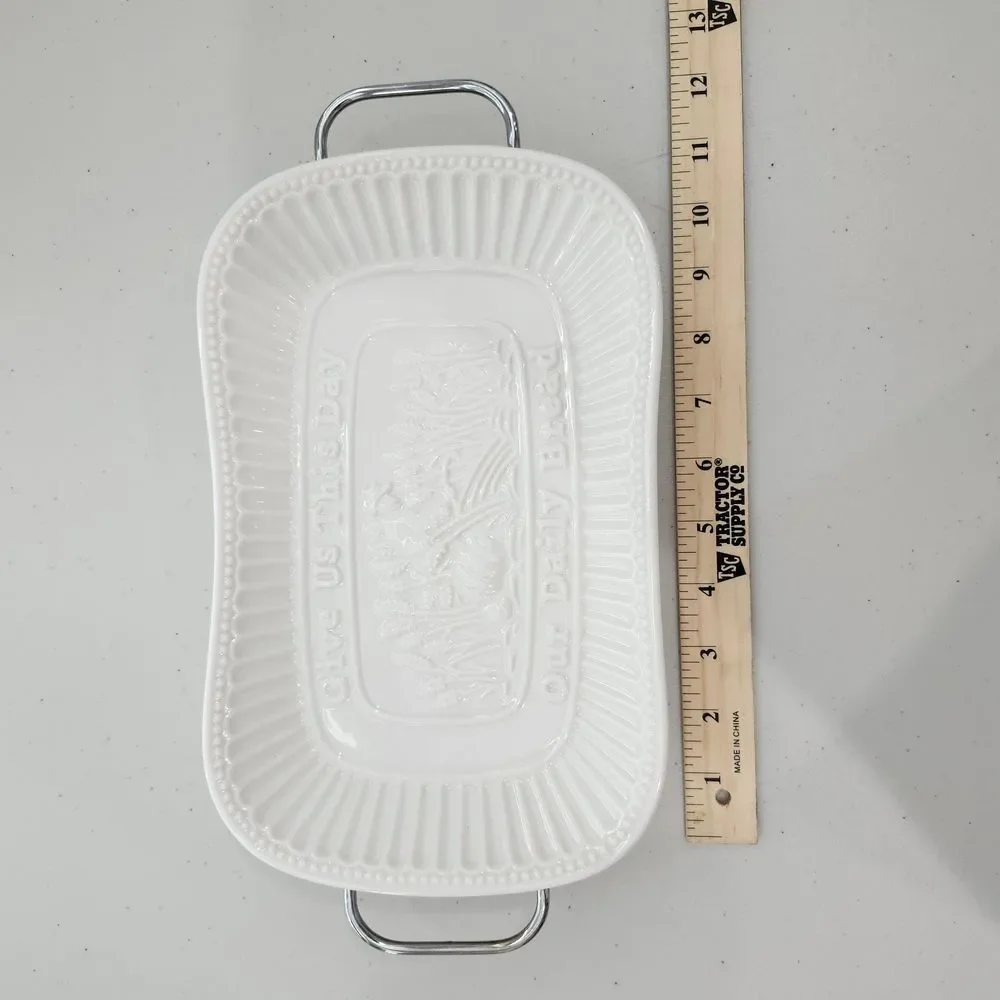 Porcelain Bread Tray with Silver Finish Serving Rack